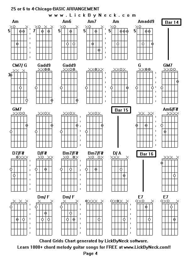 Chord Grids Chart of chord melody fingerstyle guitar song-25 or 6 to 4-Chicago-BASIC ARRANGEMENT,generated by LickByNeck software.